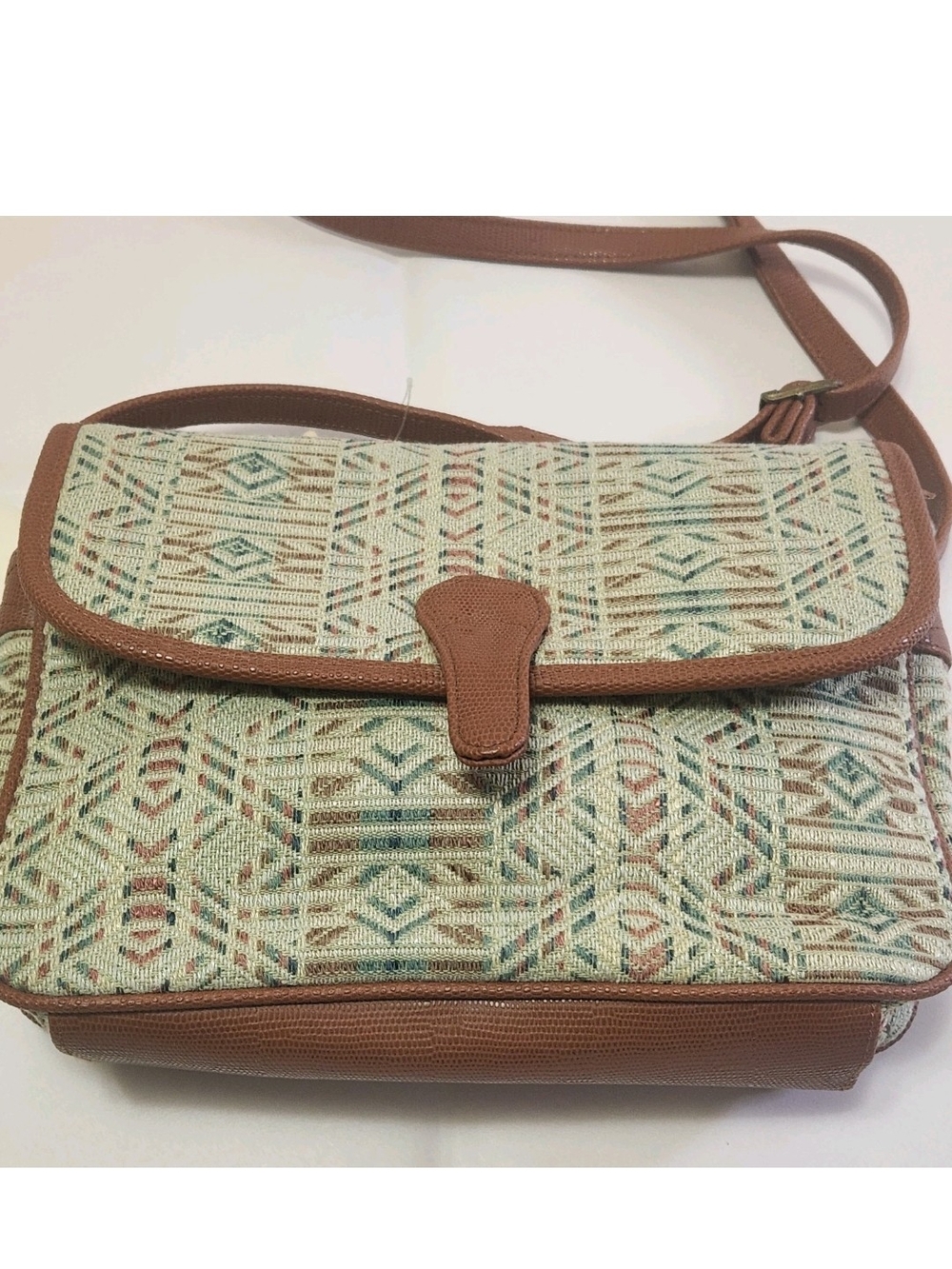VTG 90s BG Street Aztec Tapestry Carpet Crossbody Bag 10x9x4 Bon Marche Hippie - Picture 11 of 16